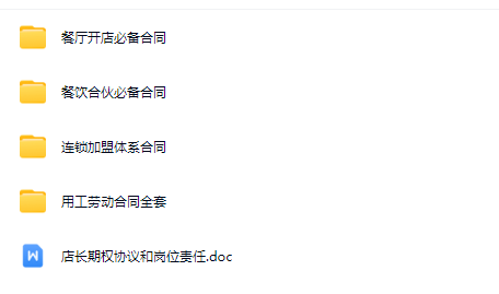 《餐饮必备法律合同大全》劳动合同+加盟协议+合伙条款｜专业审核模板